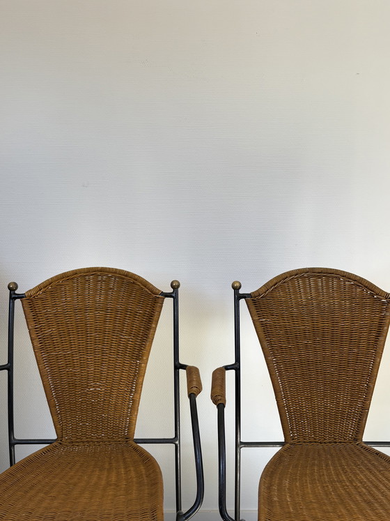 Image 1 of Ensemble de chaises vintage en rotin et fer forgé Frederick Weinberg