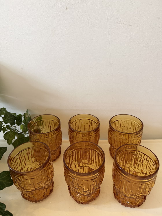 Image 1 of Bormiolo brutalist amberkleurige glazen 