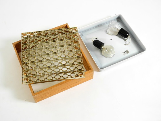 Image 1 of Magnifique plafonnier carré des années 1970 en bois de pin, de la marque Alda Sweden.