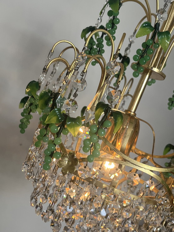 Image 1 of Vintage groene druiven kroonluchter hanglamp uit Murano