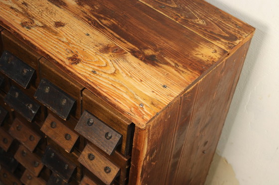 Image 1 of Antique wooden apothecary cabinet – card and drawer cabinet, Europe circa 1900, original vintage furniture