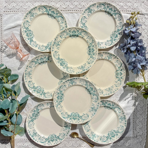 Set of 8 Small Antique Ironstone Plates "Figuig" – Longchamp 19th Century