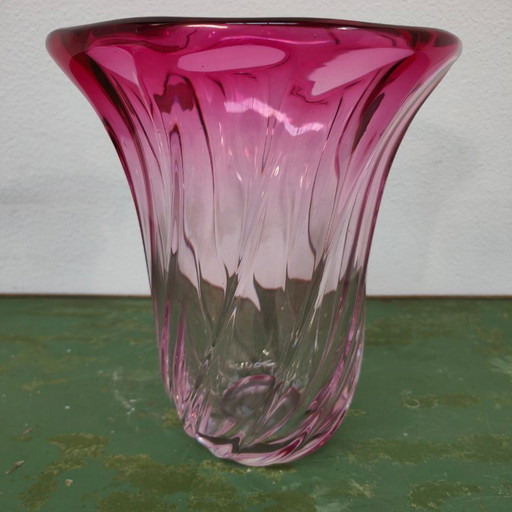 Grande vaso vintage in cristallo rosa Val St. Lambert