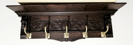 Atemberaubender antiker handgeschnitzter Eichen-Kleiderständer mit Löwenköpfen (Gründerzeit, ca. 1890) – Iron (photo 5 of 9)