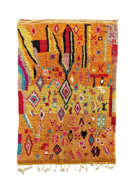 Image 1 of Modern Marokkaans wollen tapijt in oranje - Abstract Berber-kleurontwerp