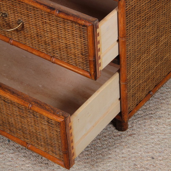 Image 1 of Paar rotan en messing nachttafels, 1960