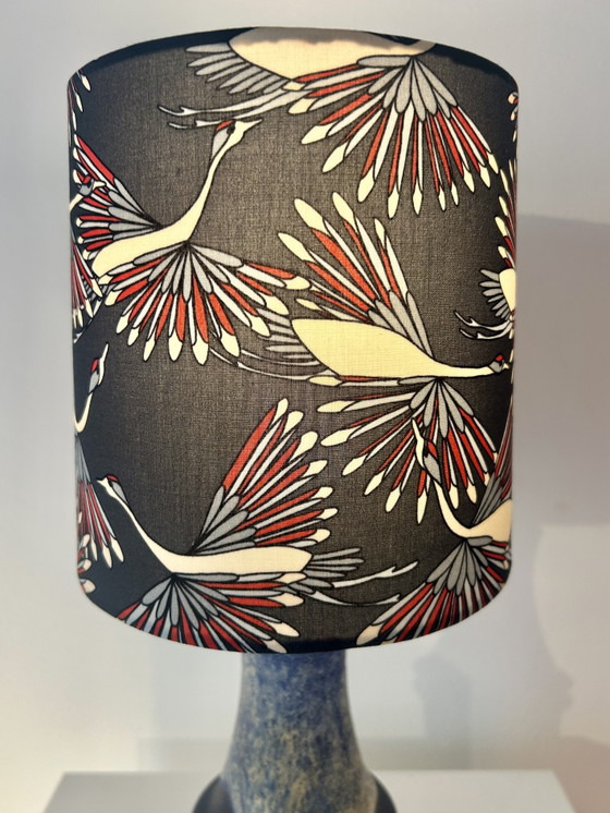 Image 1 of Atmospheric table lamp with crane motif shade made from Scheurich vase