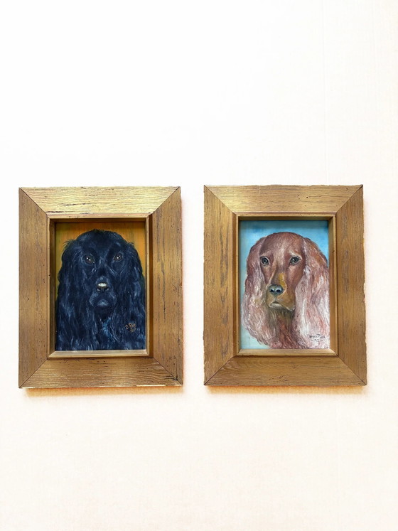 Vintage original dog portrait oil paintings set – Paintings & Drawings, Wood, Canvas (photo 2 of 21)