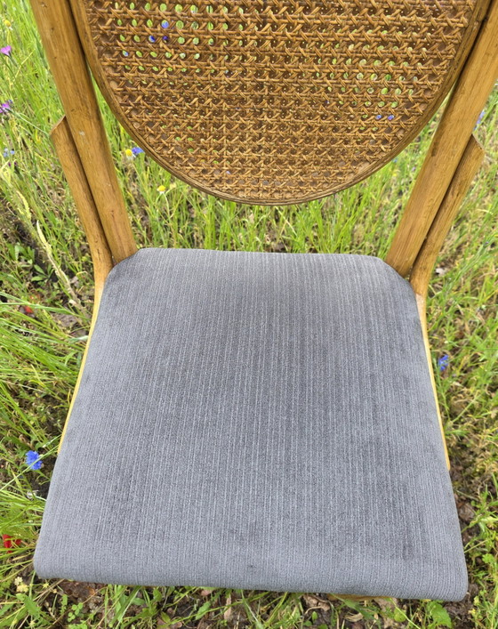 Image 1 of Chaises vintage en rotin avec dossier en cannage | lot de 4