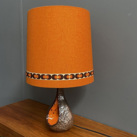 Ceramic Orange / Brown Table Lamp 1960s – Textile (photo 4 of 13)