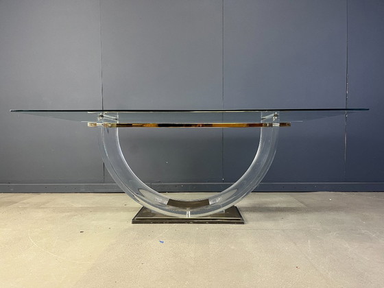 Image 1 of Vintage lucite and brass dining table, 1970s