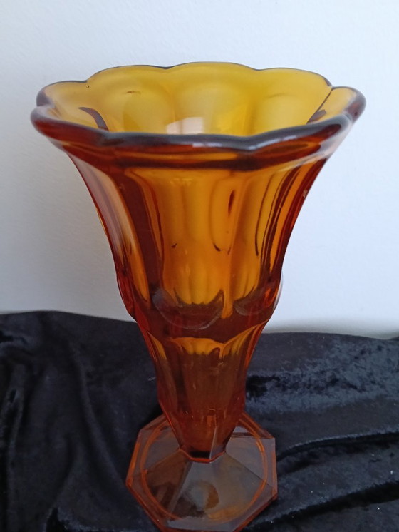 Image 1 of Amber color pressed glass art deco model vase