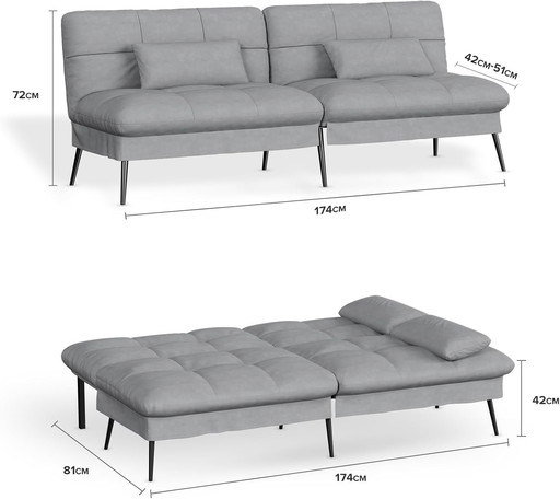 Sofa bed with sleeping function - Convertible futon cover - Corner sofa - 3-seater guest sofa