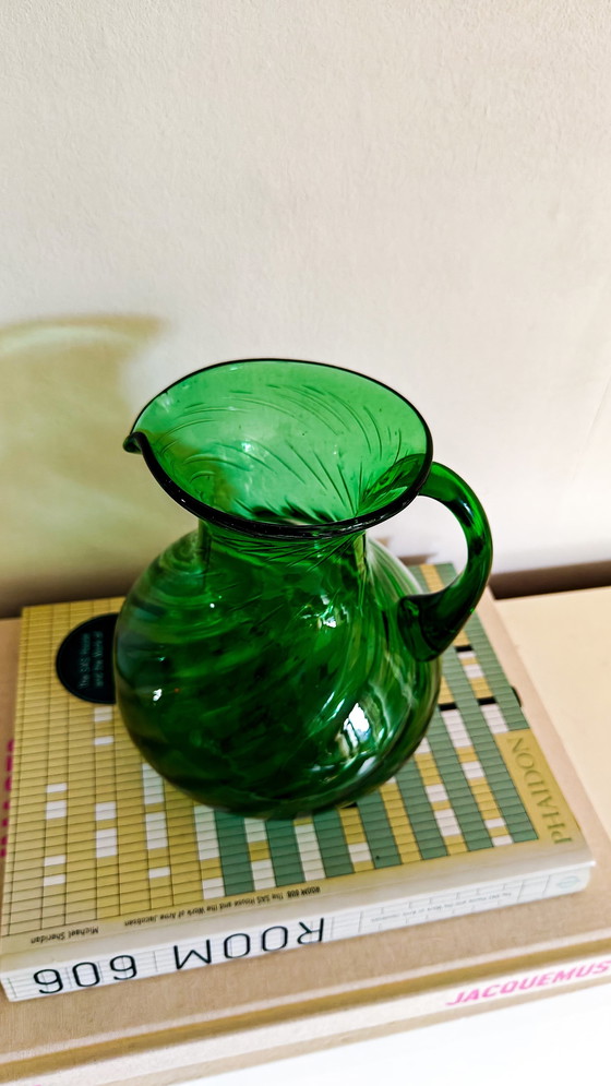 Image 1 of Vintage Mondgeblazen Karaf/Kan Donkergroen