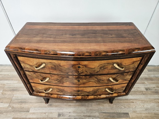 Image 1 of Toscaanse art deco commode uit de jaren 1940 van wortelnotenhout.