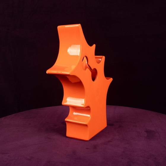 Abstract Oranje Keramische Sculpturale Vaas, Postmodern Space Age, Italië, 1980 – Vazen, Ceramic (photo 5 of 19)