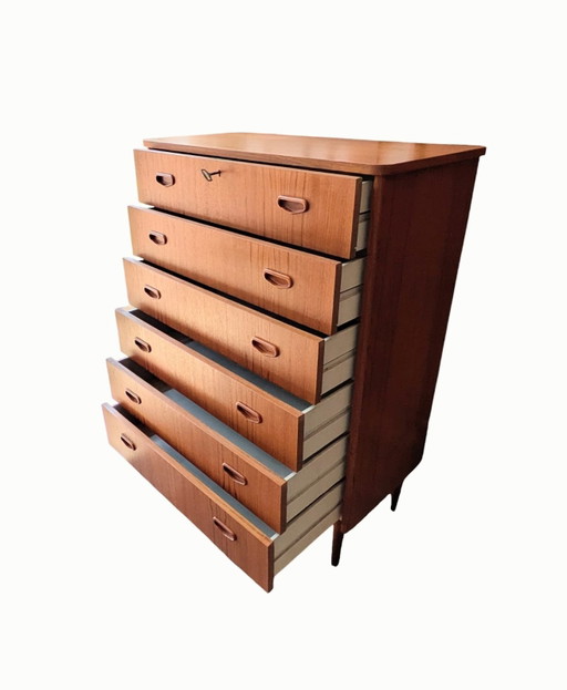 Vintage teak Scandinavian chest of drawers, tallboy