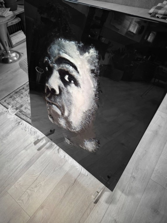 Image 1 of Muhammad Ali – Opera d'arte 3D in vetro liquido (80x90 cm) – Pezzo unico e di grande impatto