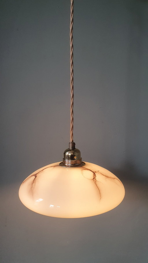 Vintage Marbled Pendant Lamp - Opaline Glass - Art Deco Style. – hanglampen, Metal