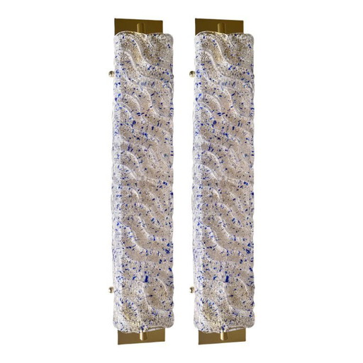 Par de apliques de pared dorados con cristal de Murano Graniglia azul