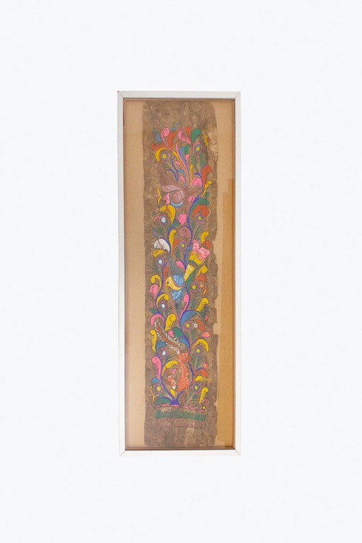 Vintage Mexican Amate bark folklore painting on bark paper