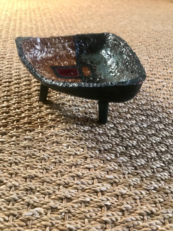 Image 1 of Piatto brutalista degli anni '60 in ceramica, fatto a mano, vide poches