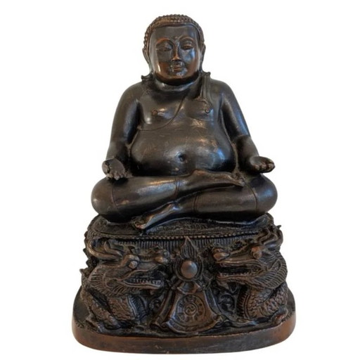 Chinese bronzen Boeddha-beeld op drakenbasis, 19e eeuw