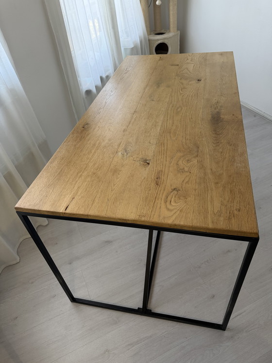 Image 1 of Oak table with metal frame 169x78x75 cm