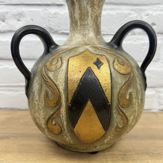 Image 1 of Roger Guérin - Brocca in ceramica Art Déco a quattro manici - Carte da gioco