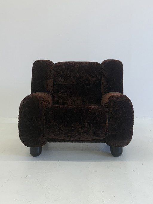 Italienischer Vintage-Sessel in dunkelbraunem Velours