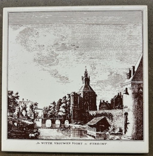 Tableau de 4 carreaux muraux représentant différents lieux d'Utrecht