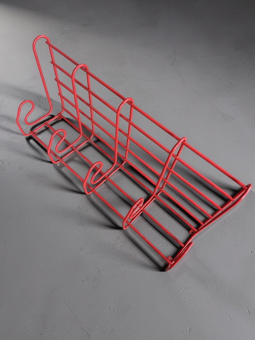 Perchero vintage IKEA Frän rojo de los años 80 | Perchero y colgador de sombreros de metal retro | Diseño posmoderno