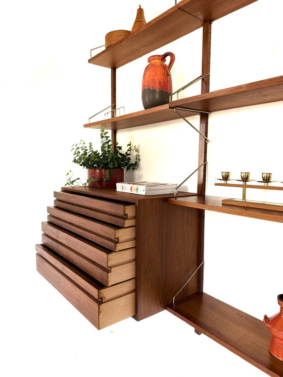 Vintage modulair teakhouten wandsysteem, Poul Cadovius ‘60 – Wandkast, Wood, Brass (photo 5 of 15)