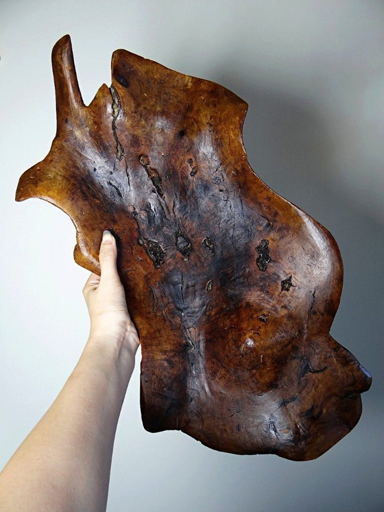 Image 1 of Grande coupe monoxyle en bois brut d'olivier foncé années 50