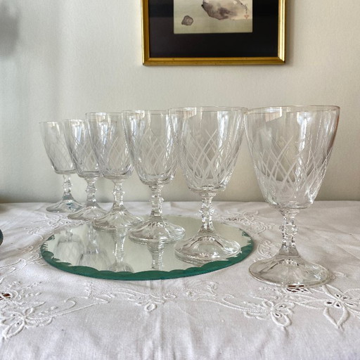 6 Large Antique Engraved Glasses for Wine or Water