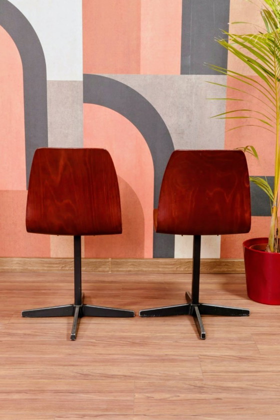 Image 1 of Pair of children's chairs made of plywood, vintage style, metal legs, 1970s