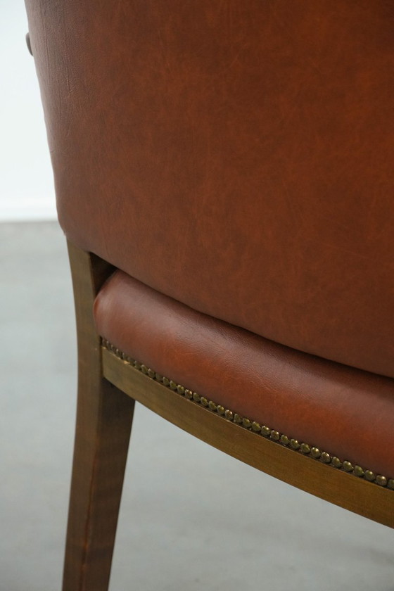 Image 1 of Vintage Scandinavische houten en rundleren bijzet/bureau/stoel uit de jaren ´60/ 70