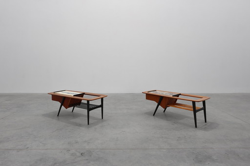 2 Coffee Tables model 210, teak wood and ceramic, by Alfred Hendrickx, Belform