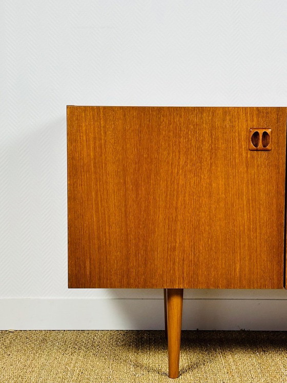 Image 1 of Scandinavian teak sideboard with 4 doors and tapered legs, 1960