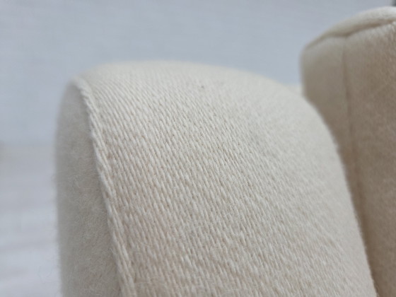 Image 1 of Sofá danés de tres plazas, años 70, lana de muebles beige/blanca, patas de madera de teca