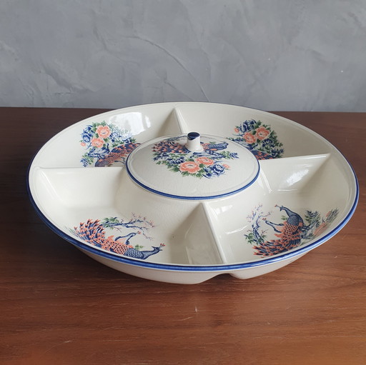 Vintage Peacock Serving Bowl Japanese Porcelain from the 1950s