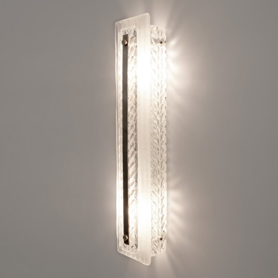 Image 1 of Paire de lampes de style Art Déco en laiton et verre de Murano texturé