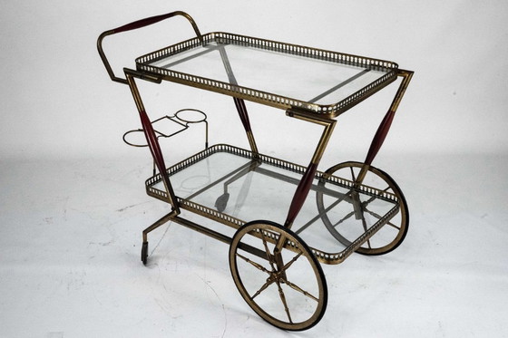 Image 1 of Mid-Century Italian Brass and Glass Bar Cart by Cesare Lacca. Italy 1950s
