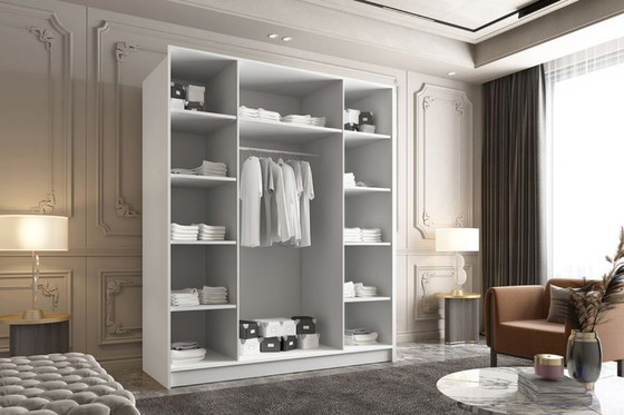 Image 1 of Santi I Wardrobe 200 cm – 4-Door Hinged Closet | Cashmere & Black | Lumieree.eu