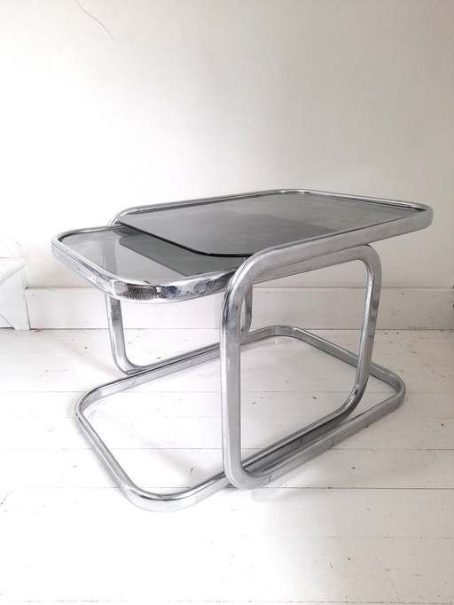 70S Chroom en Rookglas Nesting Tables