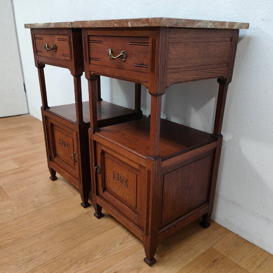 Image 1 of Set di comodini antichi vintage con piano in marmo