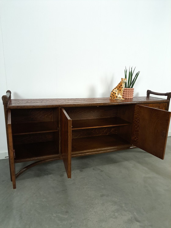 Image 1 of Wood With Bamboo Sideboard With Drawers Vintage