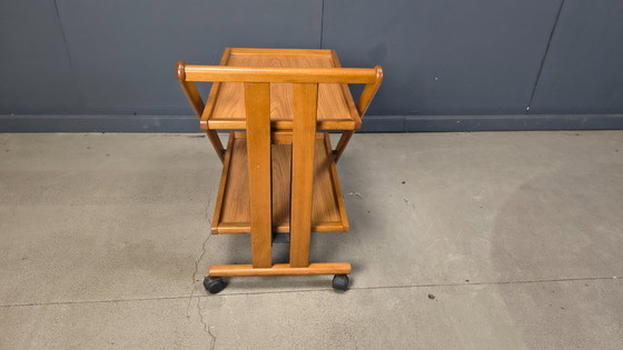 Image 1 of Chariot de service pliable en bois, style italien vintage, années 1980