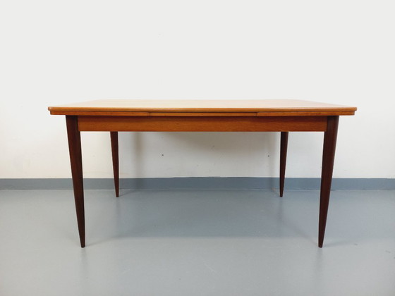 Image 1 of Rectangular Scandinavian-style vintage dining table from the 1950s/60s in teak with extensions