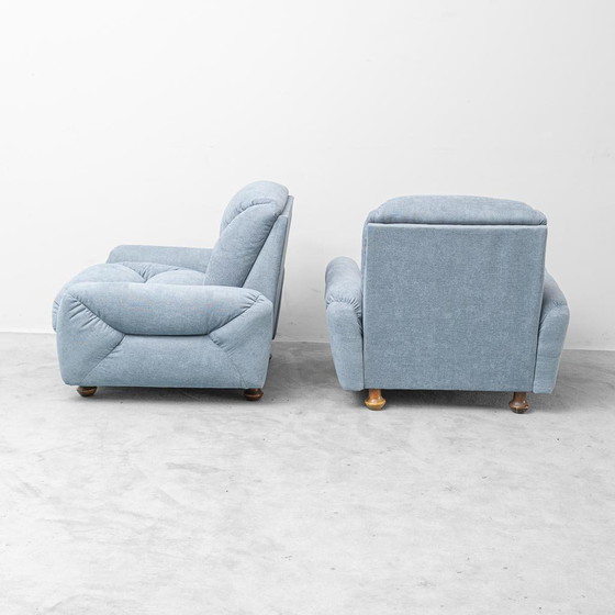 Coppia di poltrone vintage italiane in tessuto azzurro – Design anni '50 – Mid Century Modern (photo 8 of 11)